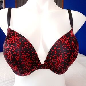 Victoria's Secret Black Red Hearts Convertible Underwire Push Up Bra 36D Silky